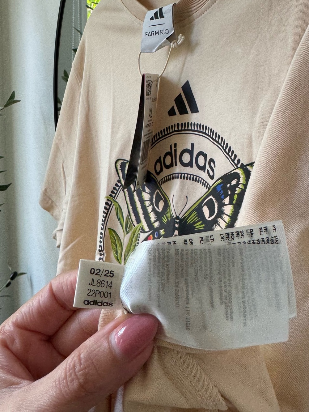 Adidas x Farm Rio Beige Butterfly Graphic Women’s T‑Shirt - Picture 7 of 9